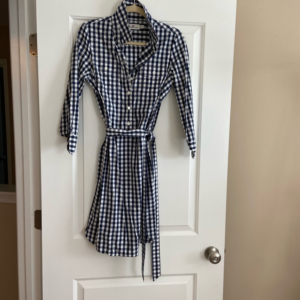 Vineyard Vines Navy and White Gingham Shirt Dress